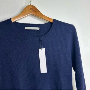 NWT 100% Cashmere Navy Blue Ribbed Lightweight Pullover Sweater Medium